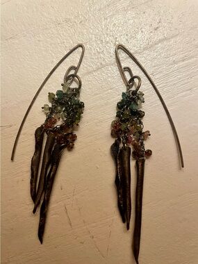 Handcrafted Artisan Oxidized Sterling Multicolor Gem Cluster Dangle Earrings